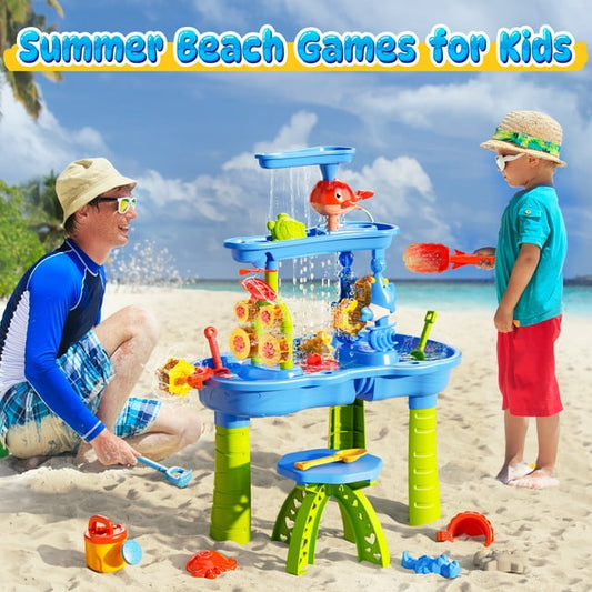 Funbty Kids Sand Water Table for Beach, 41PCS Activity Sensory Play Table Toys for Toddlers, Water Activity Tables Summer Gift Toys for Outside Backyard for Kids Age 3-5