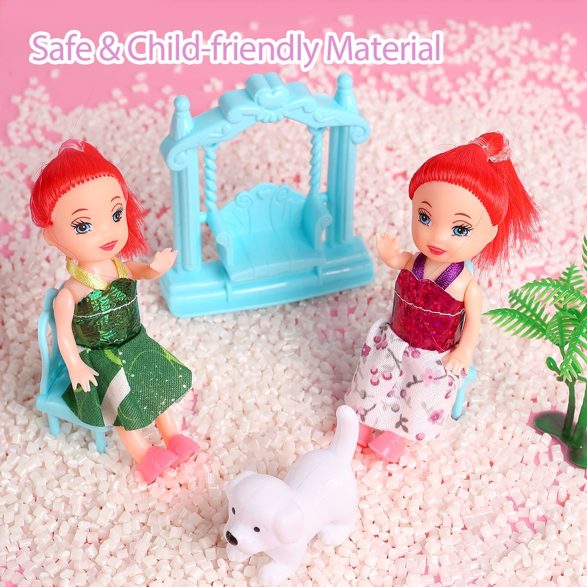 Funbty Dollhouse with Colorful Light, Pretend Play 14 Rooms DIY Playhouse, Kids Doll House with 2 Dolls, Creative Gift for Girls, Blue