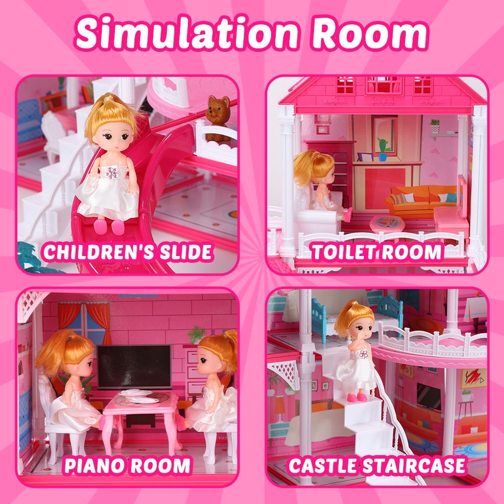 Funbty  DollHouse with Colorful Light and 8 Rooms for Girl, Huge Doll House DIY Pretend Toy, Princess House for Kids Gifts Ages 4-8
