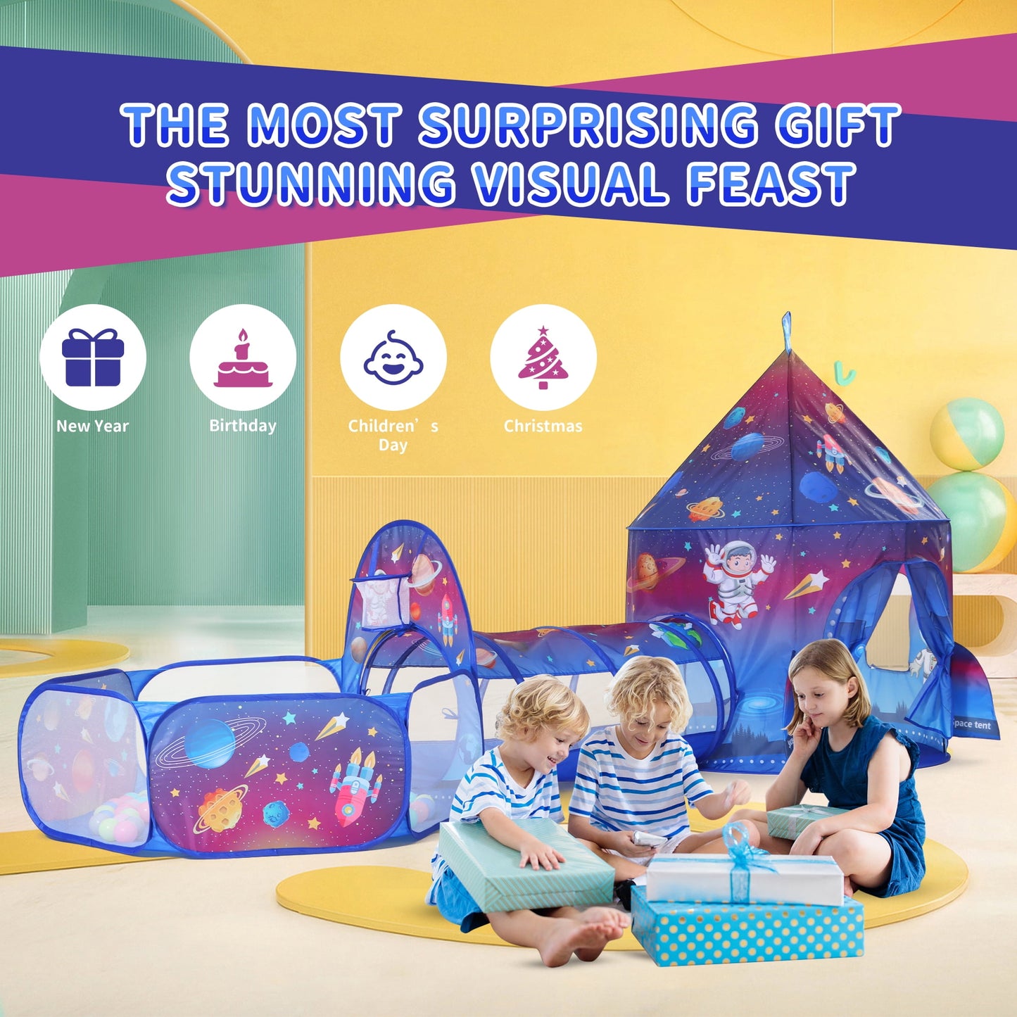 Funbty  3 in 1 Kids Ball Pit with Play Tent and Play Tunnel, Kids Pop Up Tent for Indoor Outdoor, Toys for Boys Girls Babies Toddlers