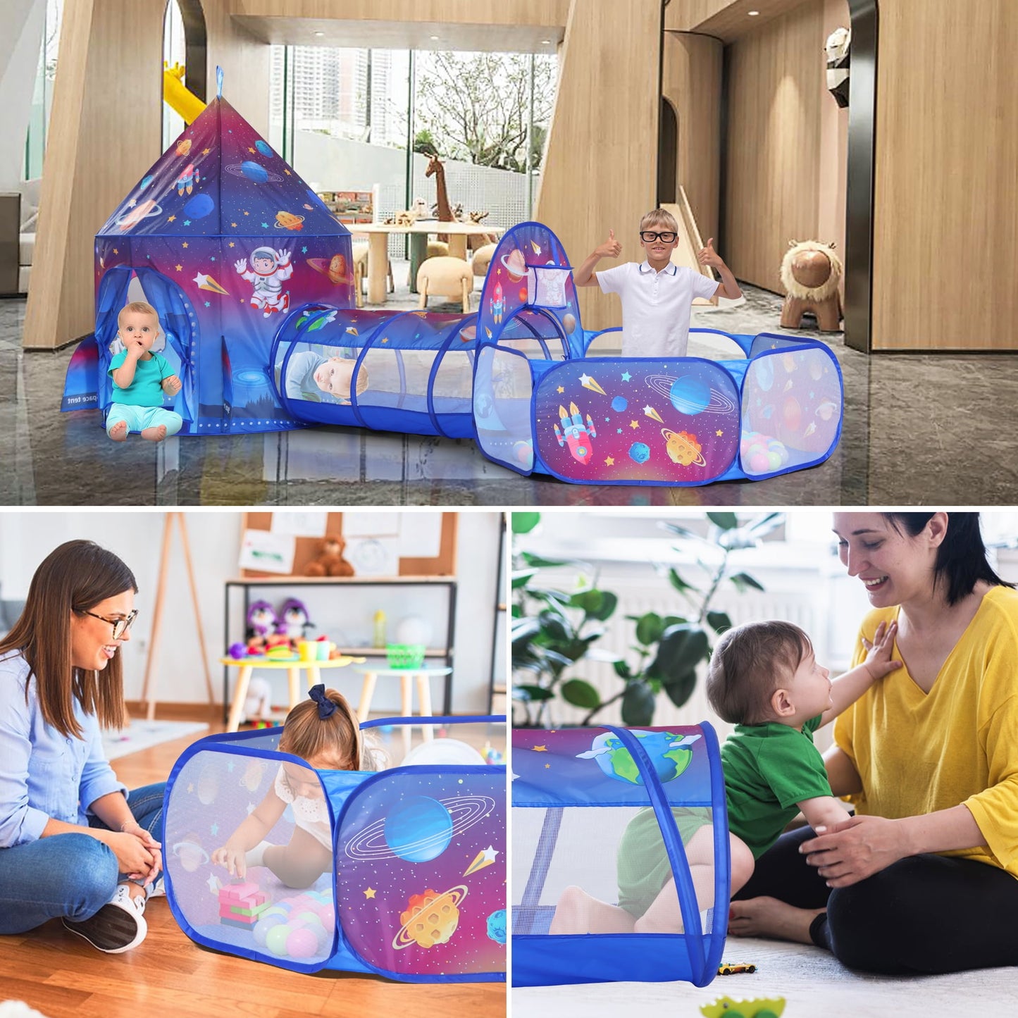 Funbty  3 in 1 Kids Ball Pit with Play Tent and Play Tunnel, Kids Pop Up Tent for Indoor Outdoor, Toys for Boys Girls Babies Toddlers