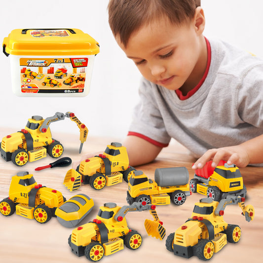 Funbty 7-in-1 Take Apart Construction Truck Toy with Storage Box – STEM Learning Toy & DIY Building Play Set for 4 - 5 -6 - 7 - 8 Years Kids Boys Girls