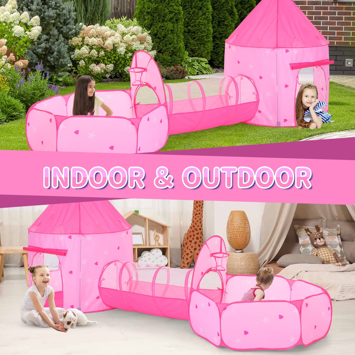 Funbty Kids Ball Pit with Play Tent and Play Tunnel, Kids Pop Up Tent for Indoor Outdoor, Toys for Boys Girls Babies Toddlers Playhouse