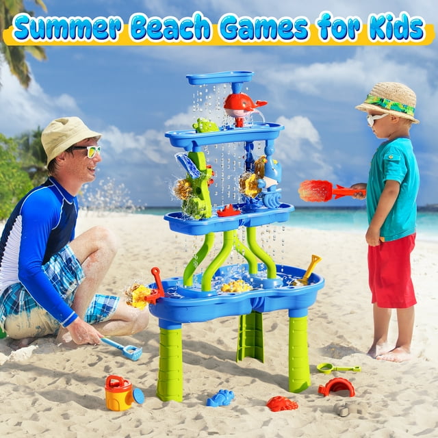 Funbty Water Table for Toddlers, 4-Tier Kids Sand Water Table, Activity Sensory Play Table Toys for Toddlers, Summer Gift Toys for Outside Backyard