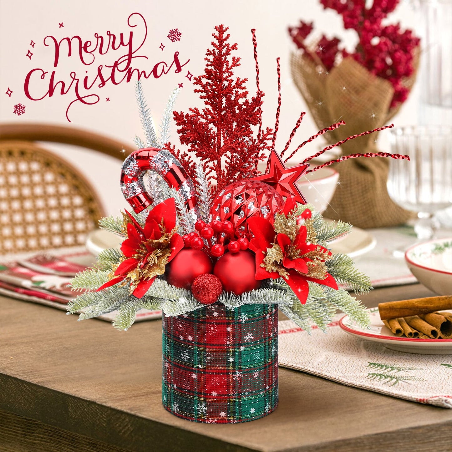 Funbty Mini Christmas Tree with Pine Cone Berry, Bottle Brush Christmas Trees for Christmas Decorations Indoor, Christmas Tabletop Decor Centerpiece | Round