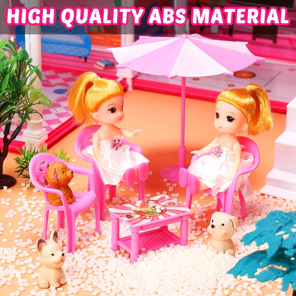 Funbty  DollHouse with Colorful Light and 8 Rooms for Girl, Huge Doll House DIY Pretend Toy, Princess House for Kids Gifts Ages 4-8