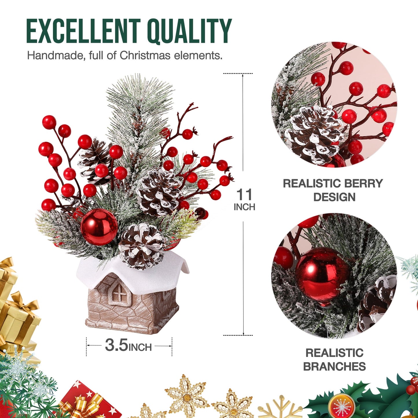 Funbty Artificial Mini Tabletop Christmas Tree Decorations with Christmas Ornaments, Small Christmas Tree for Home Party Thankgivings Christmas Decor Indoor, Red
