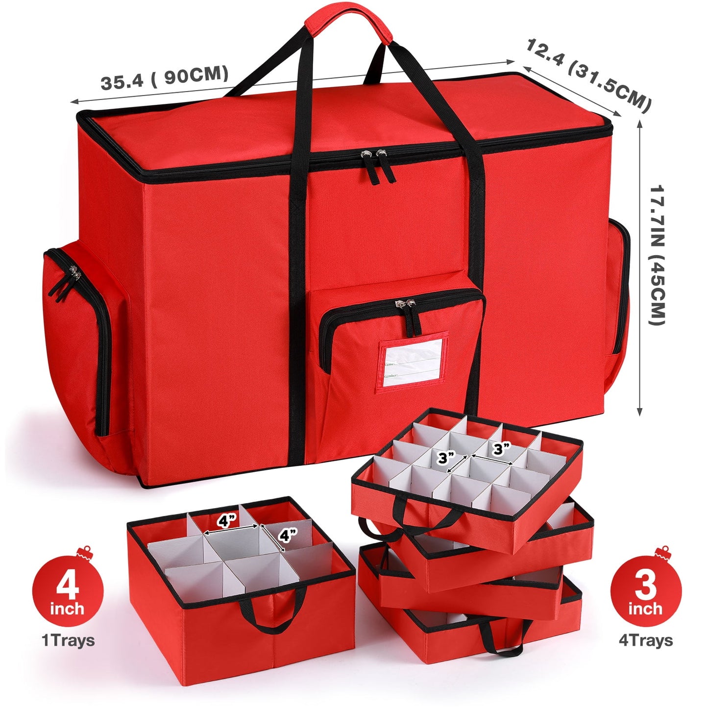 Funbty Premium Christmas Ornament Storage Container with Dividers, Fits Up to 73 Ornaments, 600D Tear Red
