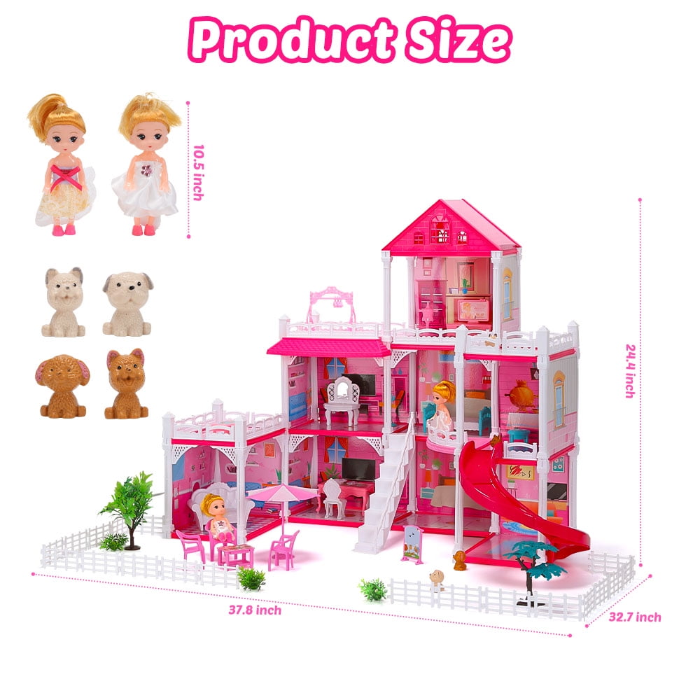 Funbty  DollHouse with Colorful Light and 8 Rooms for Girl, Huge Doll House DIY Pretend Toy, Princess House for Kids Gifts Ages 4-8