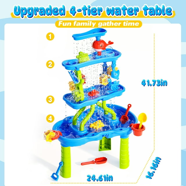 Funbty Water Table for Toddlers, 4-Tier Kids Sand Water Table, Activity Sensory Play Table Toys for Toddlers, Summer Gift Toys for Outside Backyard