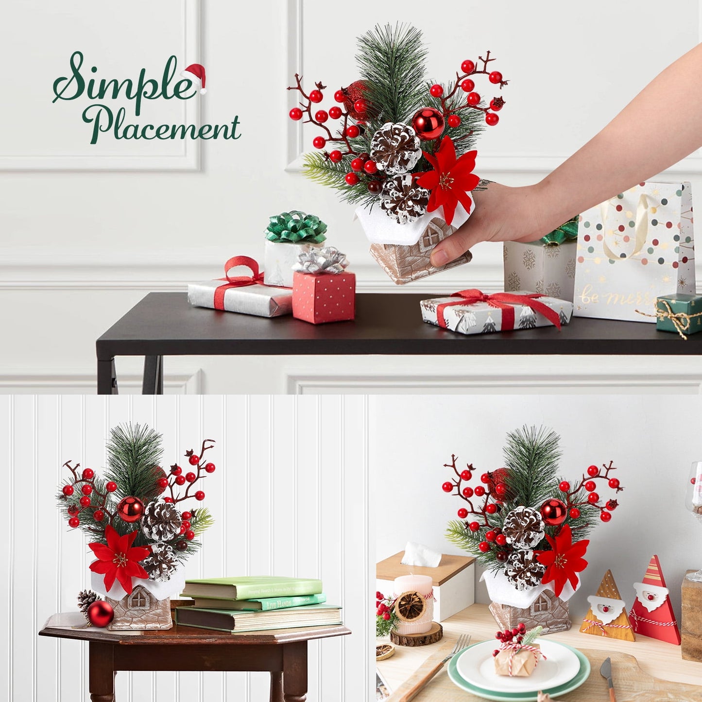 Funbty Artificial Mini Tabletop Christmas Tree Decorations with Christmas Ornaments, Small Christmas Tree for Home Party Thankgivings Christmas Decor Indoor, Red