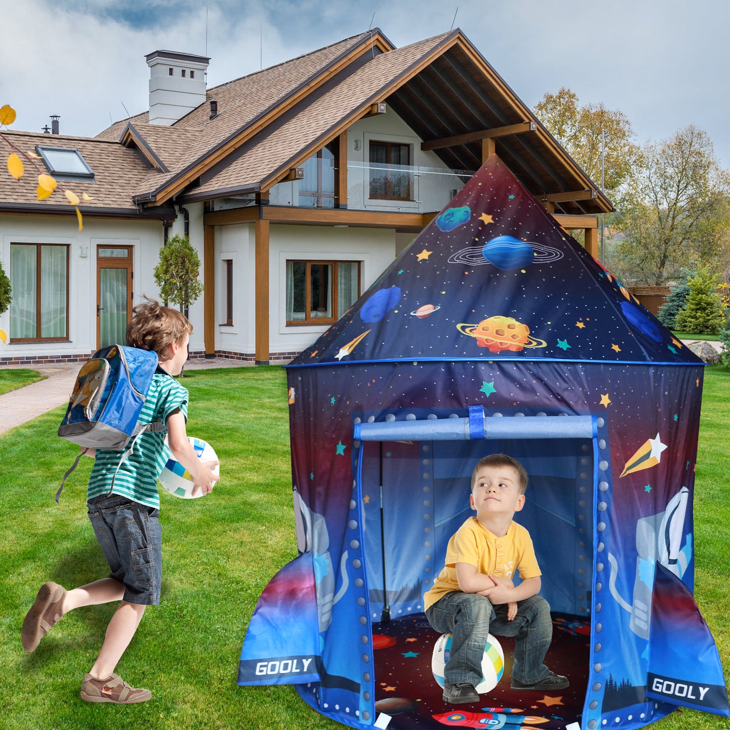 Funbty Rocket Ship Kids Play Tent, Unique Space and Planet Playhouse Foldable Pop Up Tent Toy for Boys Girls Indoor & Outdoor Children Birthday Gifts