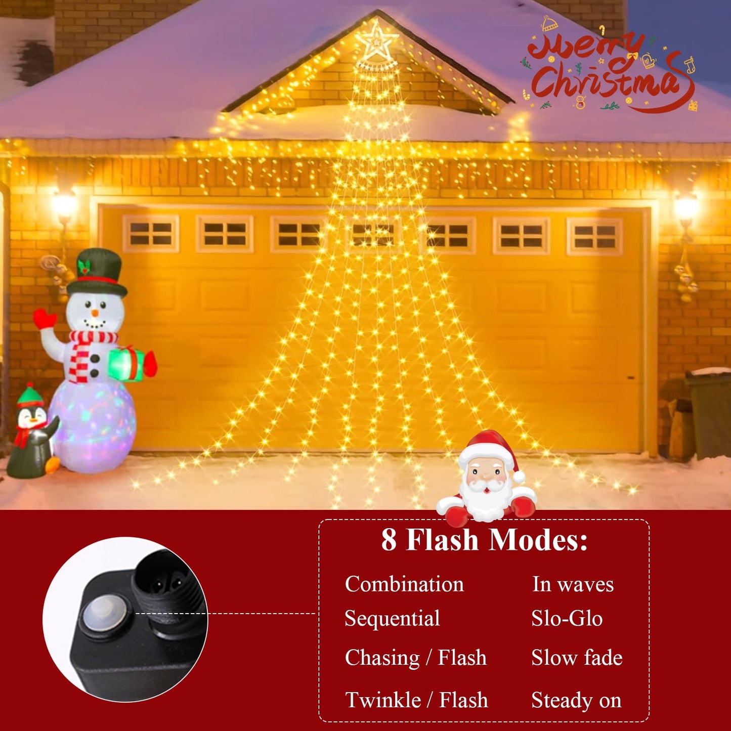 Funbty LED Lights , 8 Modes Christmas String Lights Waterfall Fairy Tree Lights Indoor Outdoor Decor