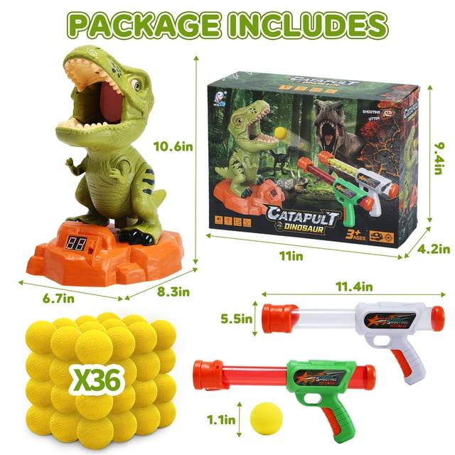 Funbty Moveable Dinosaur Shooting Game Toy for Kids, Shooting Target with 2 Pump Guns, 36 Foam Balls and LCD Score Record