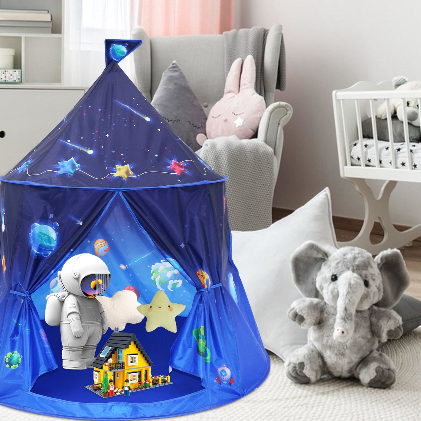 Funbty Rocket Ship Kids Play Tent, Unique Space and Planet Playhouse Foldable Pop Up Tent Toy for Boys Girls Indoor & Outdoor Children Birthday Gifts