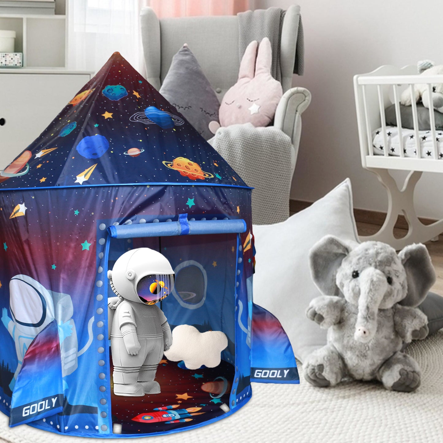 Funbty Rocket Ship Kids Play Tent, Unique Space and Planet Playhouse Foldable Pop Up Tent Toy for Boys Girls Indoor & Outdoor Children Birthday Gifts