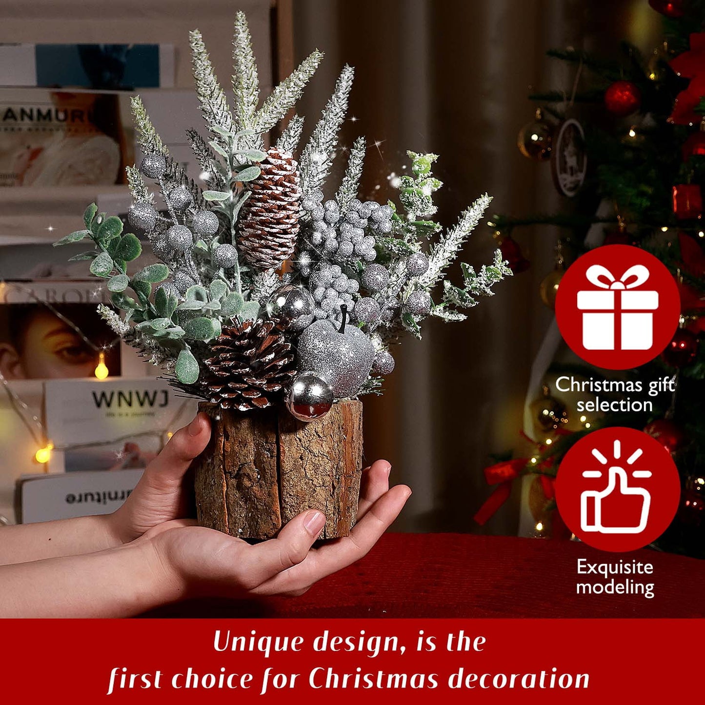 Funbty Small Christmas Tree, Artificial Mini Tabletop Christmas Tree Decorations with Christmas Ornaments, for Xmas Party Thankgivings Christmas Decor (Silver)