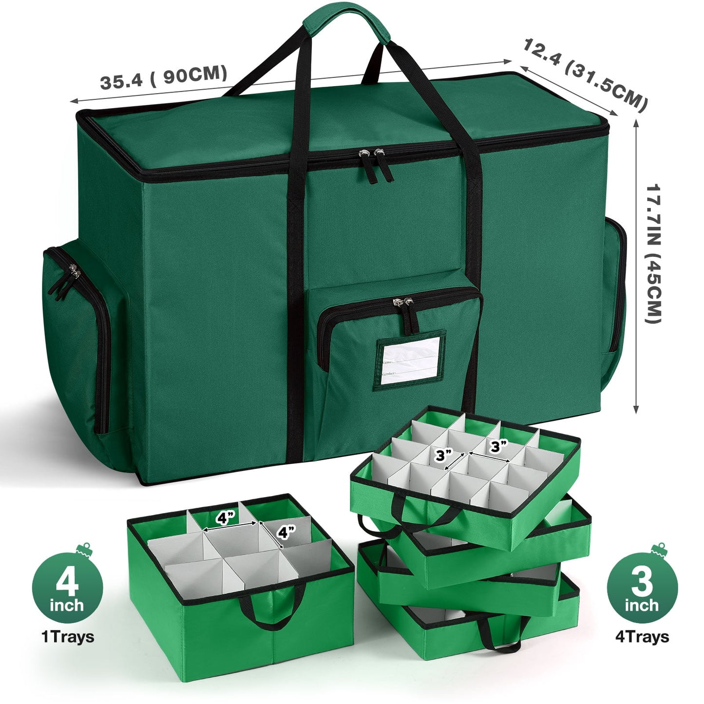 Funbty Premium Christmas Ornament Storage Container with Dividers, Fits Up to 73 Ornaments, 600D Tear Green