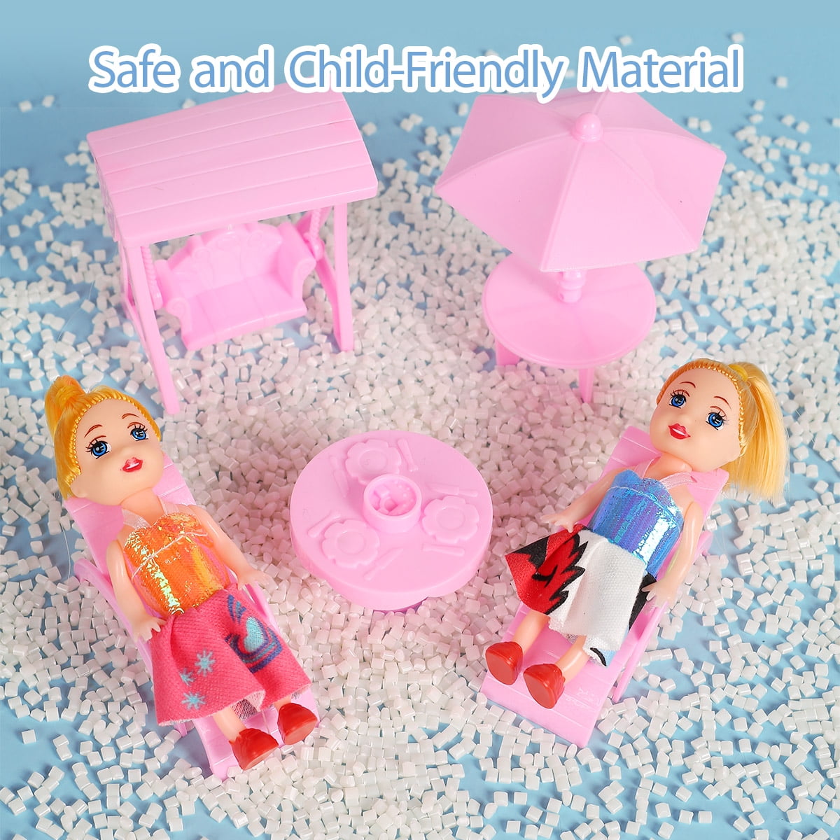 Funbty  DollHouse with Colorful Light, Pretend Play Toddler Doll House Furniture Sets with 3 Dolls, 20 Rooms DIY house, Creative Gift for Girls, Pink