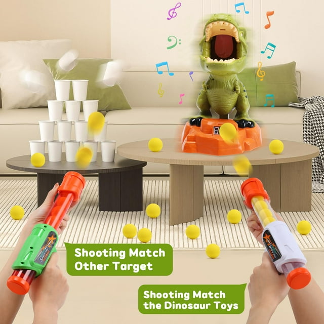 Funbty Moveable Dinosaur Shooting Game Toy for Kids, Shooting Target with 2 Pump Guns, 36 Foam Balls and LCD Score Record