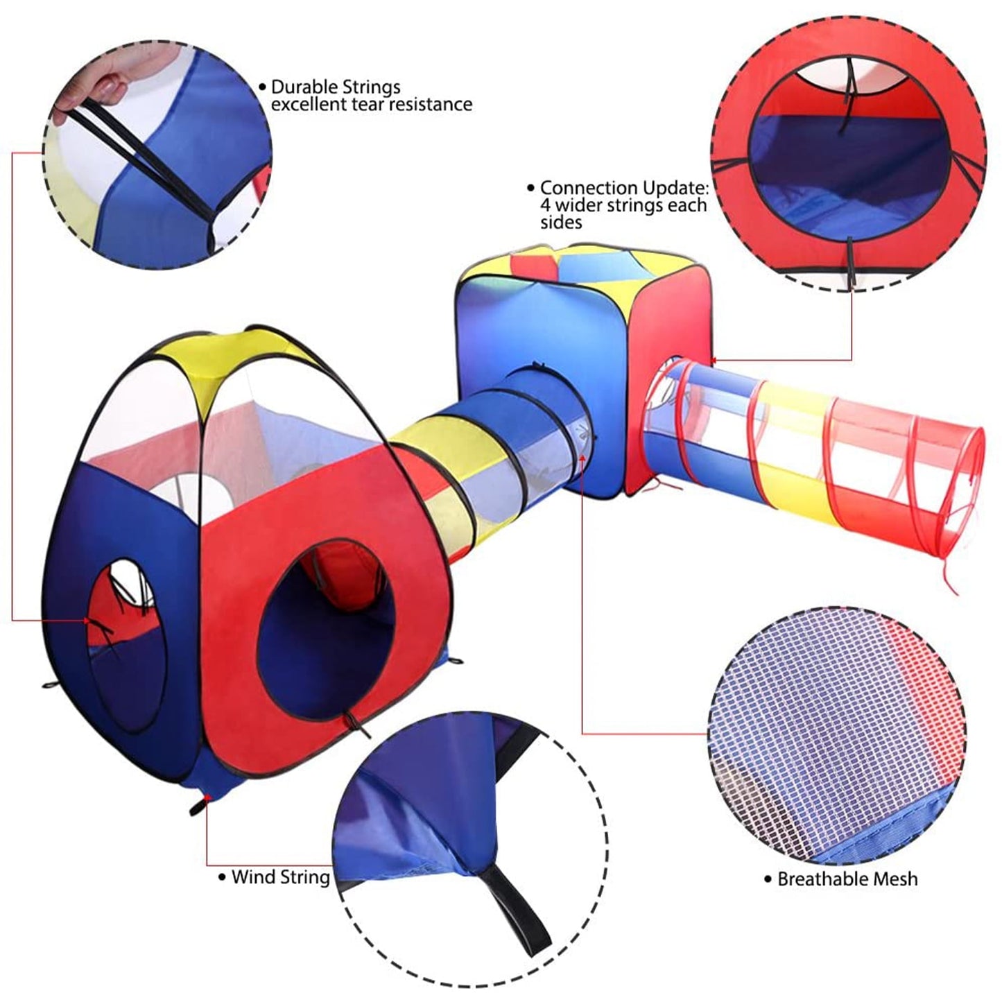 Funbty 4 in 1 Kids Play Tent and Tunnels, Foldable Indoor Outdoor Pop Up Ball Pit, 2 Tents + 2 Crawl Tunnels Playhouse Tent Set for Boys Girls Kids(No Ball)