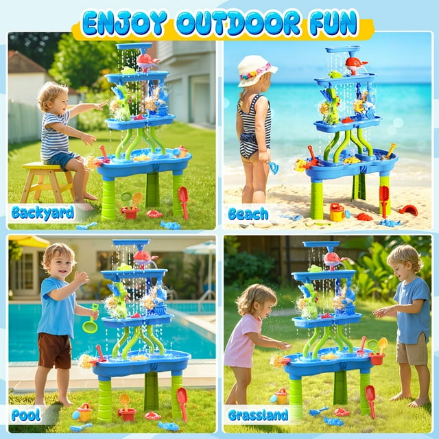 Funbty Water Table for Toddlers, 4-Tier Kids Sand Water Table, Activity Sensory Play Table Toys for Toddlers, Summer Gift Toys for Outside Backyard