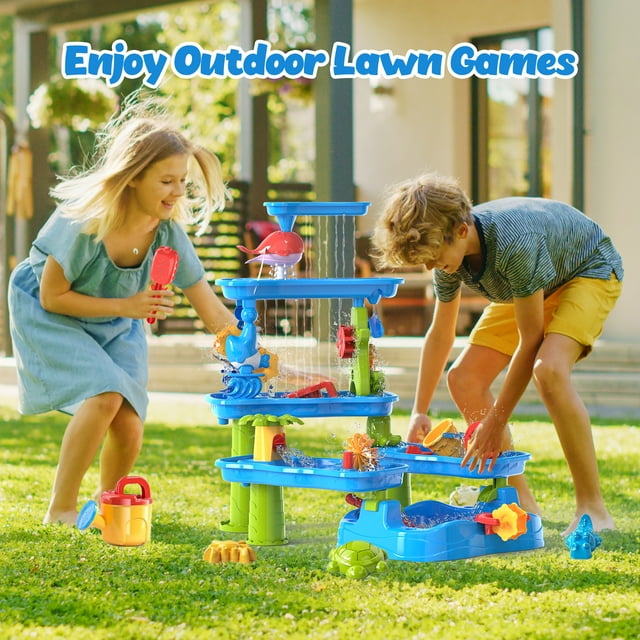 Funbty Kids Water Table, 5-Tier Outdoor Sensory Play Table with Stools & Drainage Hole, 30.1" Tall, Summer Backyard Beach Toys for Kids Age 4-8