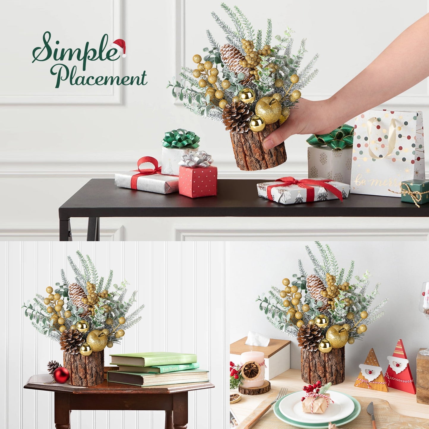 Funbty Small Christmas Tree, Artificial Mini Tabletop Christmas Tree Decorations with Christmas Ornaments, for Xmas Party Thankgivings Christmas Decor(Gold)