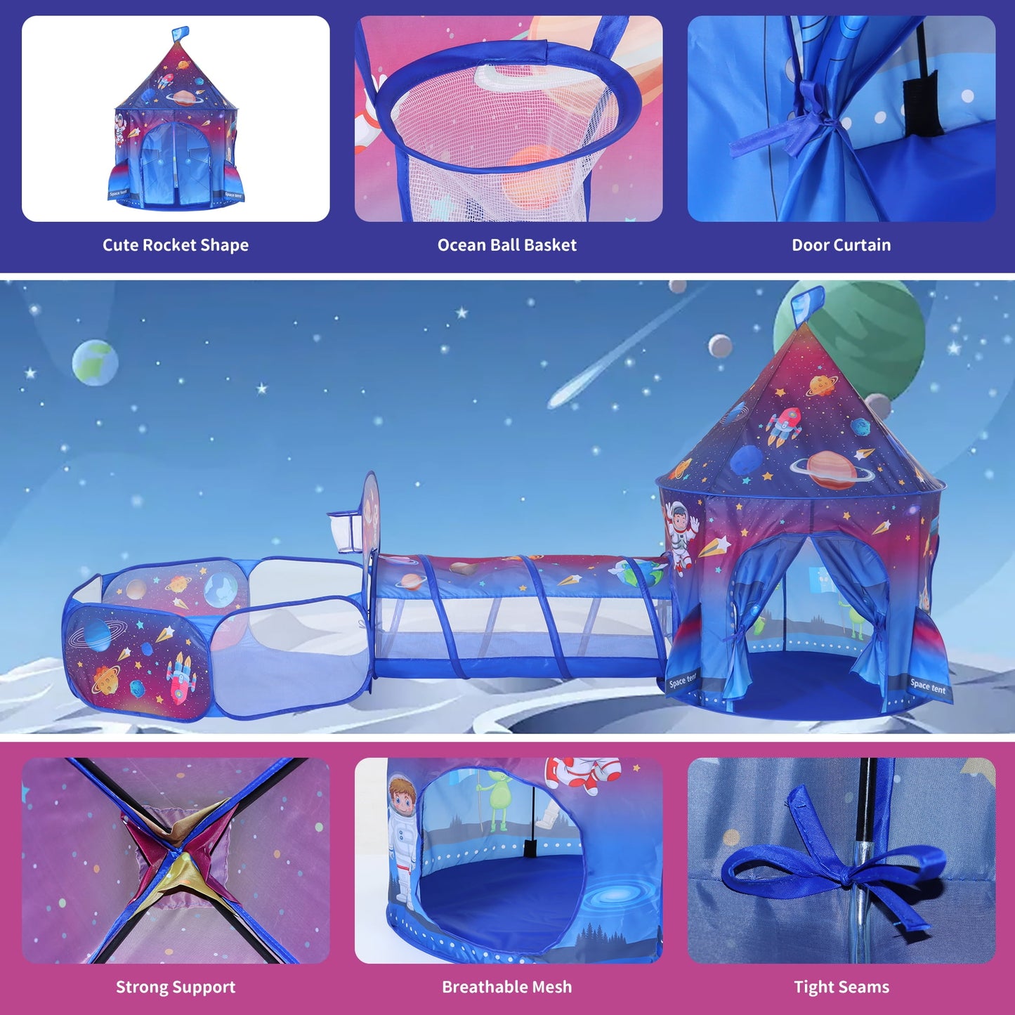 Funbty  3 in 1 Kids Ball Pit with Play Tent and Play Tunnel, Kids Pop Up Tent for Indoor Outdoor, Toys for Boys Girls Babies Toddlers