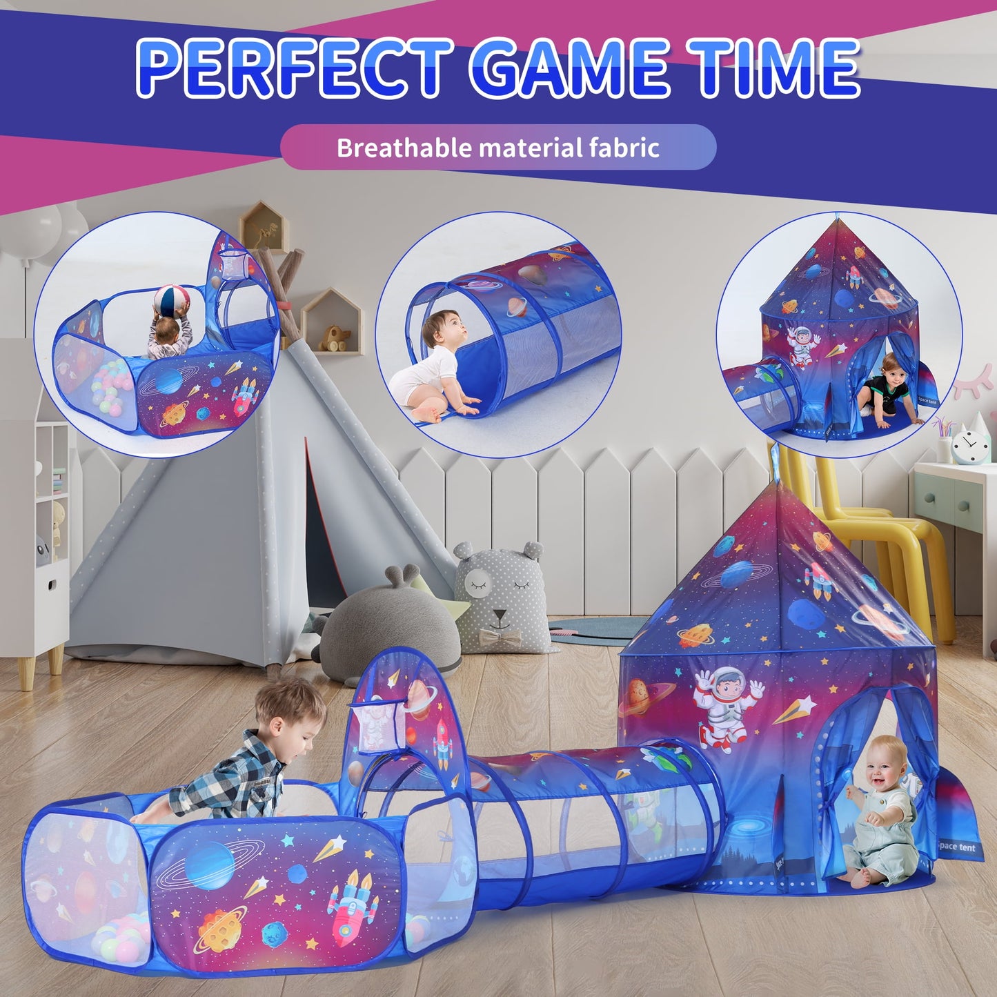 Funbty  3 in 1 Kids Ball Pit with Play Tent and Play Tunnel, Kids Pop Up Tent for Indoor Outdoor, Toys for Boys Girls Babies Toddlers