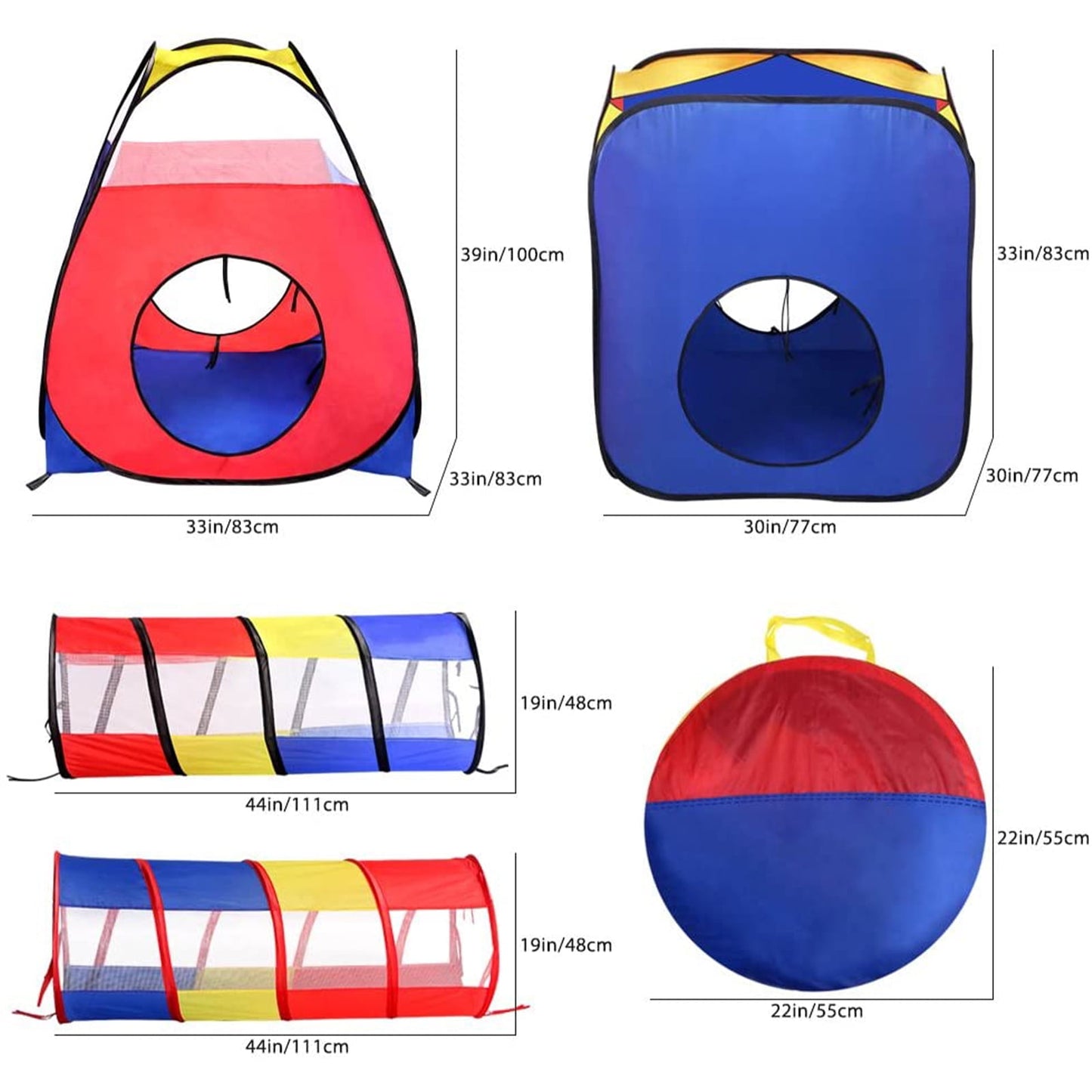 Funbty 4 in 1 Kids Play Tent and Tunnels, Foldable Indoor Outdoor Pop Up Ball Pit, 2 Tents + 2 Crawl Tunnels Playhouse Tent Set for Boys Girls Kids(No Ball)