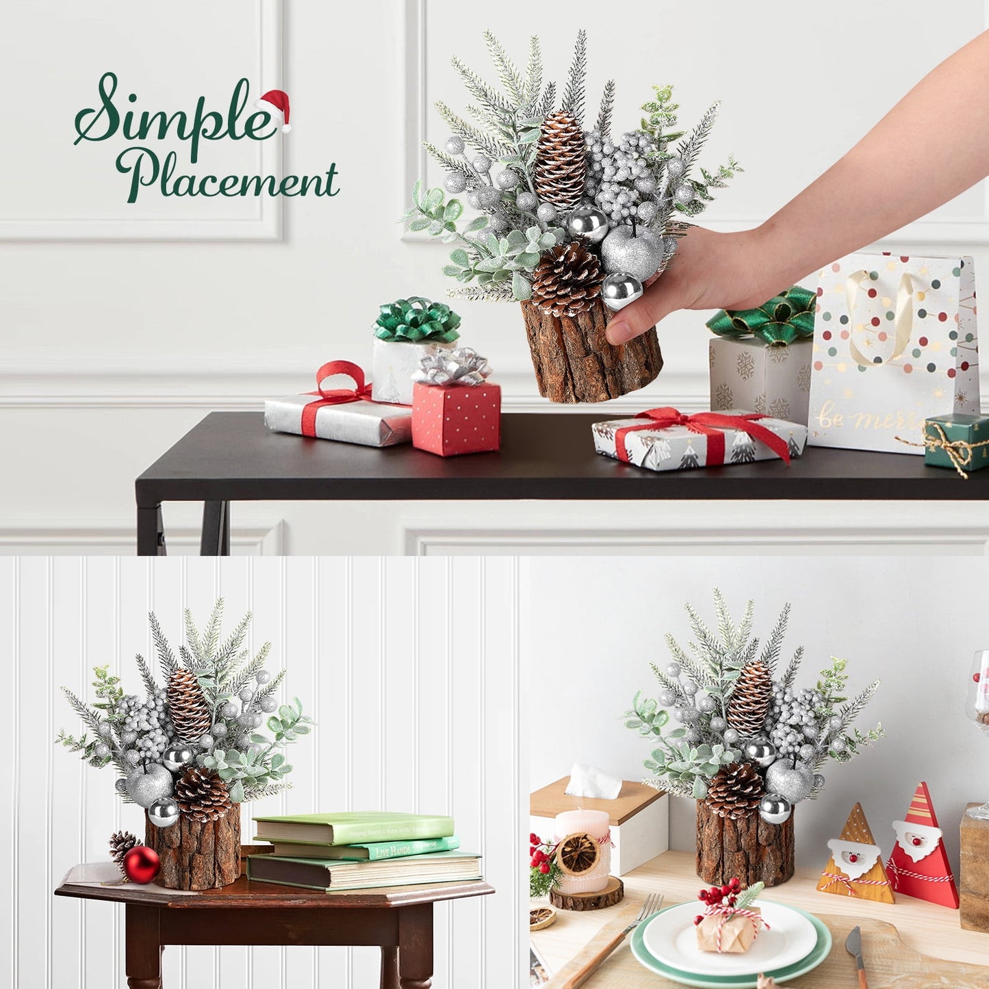 Funbty Small Christmas Tree, Artificial Mini Tabletop Christmas Tree Decorations with Christmas Ornaments, for Xmas Party Thankgivings Christmas Decor (Silver)