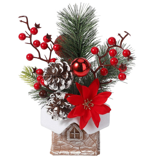 Funbty Artificial Mini Tabletop Christmas Tree Decorations with Christmas Ornaments, Small Christmas Tree for Home Party Thankgivings Christmas Decor Indoor Red