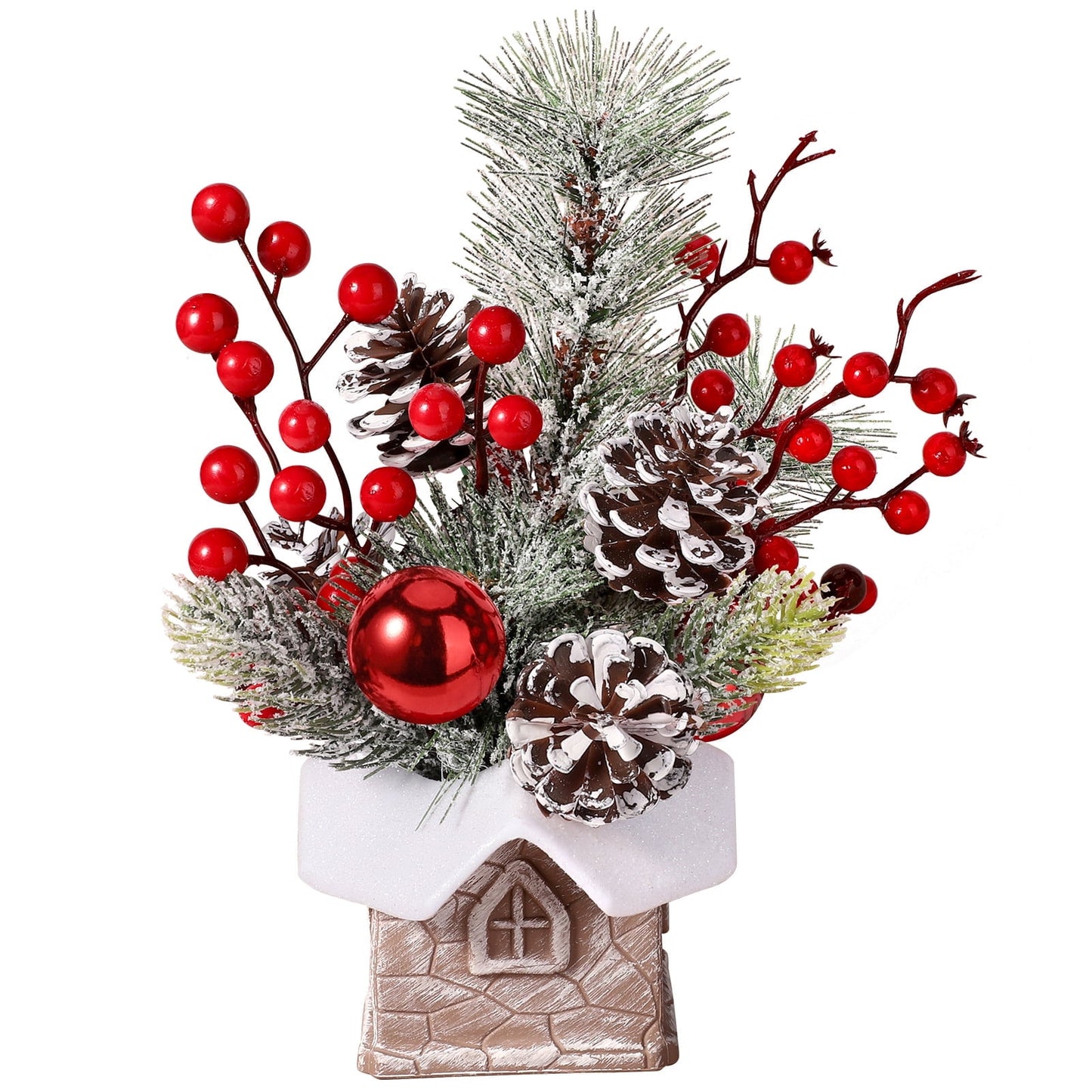 Funbty Artificial Mini Tabletop Christmas Tree Decorations with Christmas Ornaments, Small Christmas Tree for Home Party Thankgivings Christmas Decor Indoor, Red