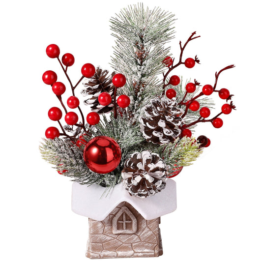 Funbty Artificial Mini Tabletop Christmas Tree Decorations with Christmas Ornaments, Small Christmas Tree for Home Party Thankgivings Christmas Decor Indoor, Red