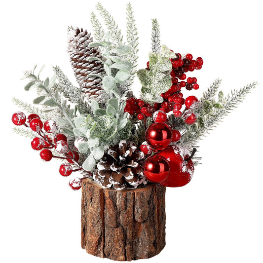 Funbty Artificial Mini Tabletop Christmas Tree Decorations with Christmas Ornaments, Small Christmas Tree for Xmas Party Thankgivings Christmas Decor(Red)