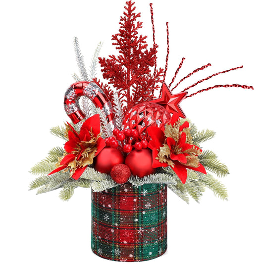 Funbty Mini Christmas Tree with Pine Cone Berry, Bottle Brush Christmas Trees for Christmas Decorations Indoor, Christmas Tabletop Decor Centerpiece | Round