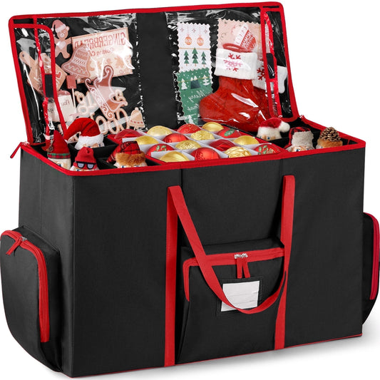 Funbty Premium Christmas Ornament Storage Container with Dividers, Fits Up to 73 Ornaments, 600D Tear Black