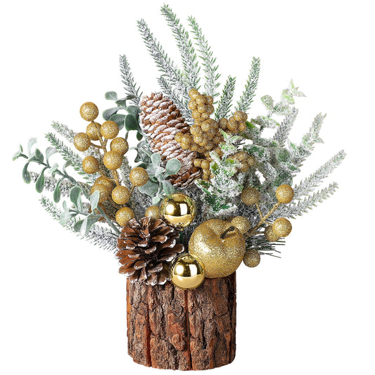 Funbty Small Christmas Tree, Artificial Mini Tabletop Christmas Tree Decorations with Christmas Ornaments, for Xmas Party Thankgivings Christmas Decor(Gold)