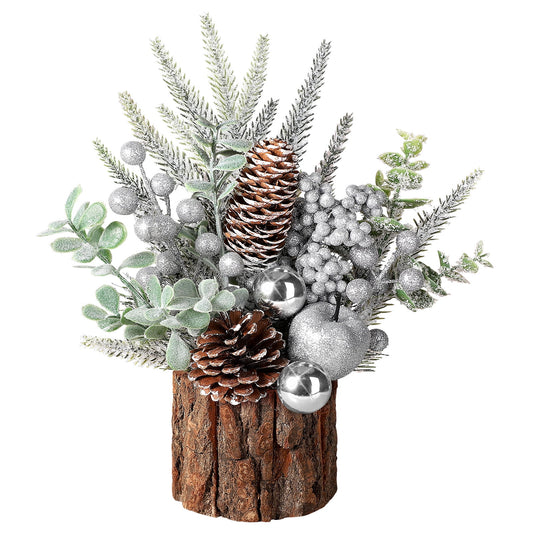 Funbty Small Christmas Tree, Artificial Mini Tabletop Christmas Tree Decorations with Christmas Ornaments, for Xmas Party Thankgivings Christmas Decor (Silver)