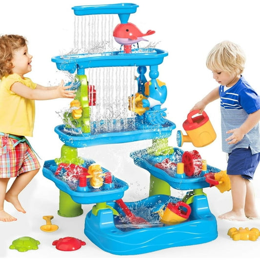 Funbty Kids Water Table, 5-Tier Outdoor Sensory Play Table with Stools & Drainage Hole, 30.1" Tall, Summer Backyard Beach Toys for Kids Age 4-8