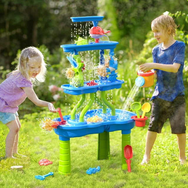 Funbty Water Table for Toddlers, 4-Tier Kids Sand Water Table, Activity Sensory Play Table Toys for Toddlers, Summer Gift Toys for Outside Backyard