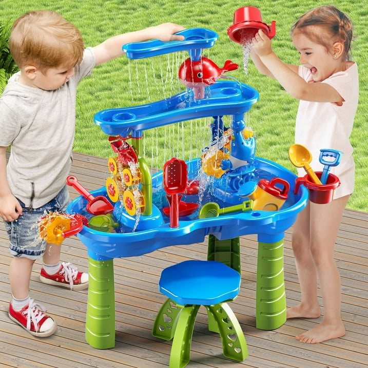 Funbty Kids Sand Water Table for Beach, 41PCS Activity Sensory Play Table Toys for Toddlers, Water Activity Tables Summer Gift Toys for Outside Backyard for Kids Age 3-5