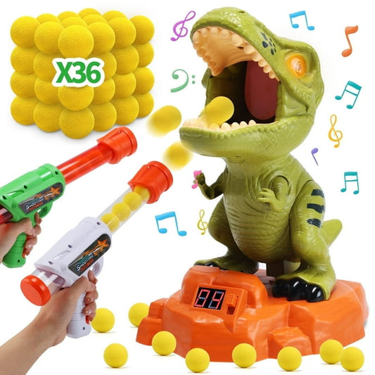 Funbty Moveable Dinosaur Shooting Game Toy for Kids, Shooting Target with 2 Pump Guns, 36 Foam Balls and LCD Score Record