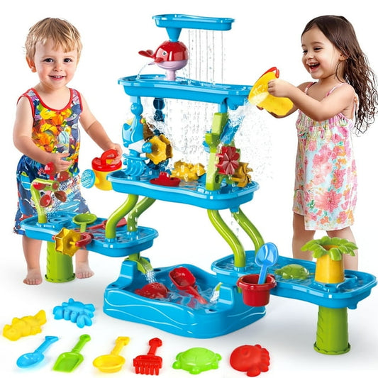 Funbty Sand Water Table for Toddlers Age 1-3 3-5, 5-Tier Sand and Water Play Table Toys for Toddlers Kids, Activity Sensory Tables Outside Beach Summer Toys Gift for Toddler Boys Girls