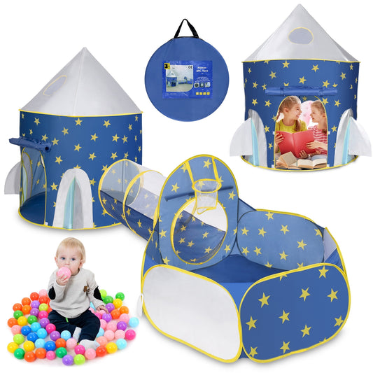 Funbty Kids Play Tent, 3 in 1 Play Tents Tunnel Set with Ball Pit and Storage Bag, Indoor Outdoor Toy Tent for Toddlers Kids Toy Gifts, Blue (No Ball)