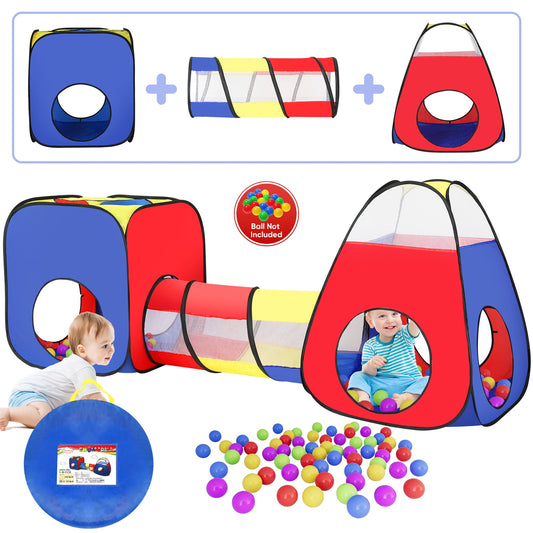 Funbty 3 in 1 Kids Play Tent and Tunnels - Ball Pit+Crawl Tunnel+Castle Tent Playhouse Tent Set for Boys Girls Kids(No Ball)