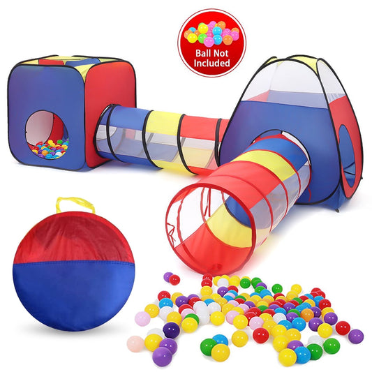 Funbty 4 in 1 Kids Play Tent and Tunnels, Foldable Indoor Outdoor Pop Up Ball Pit, 2 Tents + 2 Crawl Tunnels Playhouse Tent Set for Boys Girls Kids(No Ball)