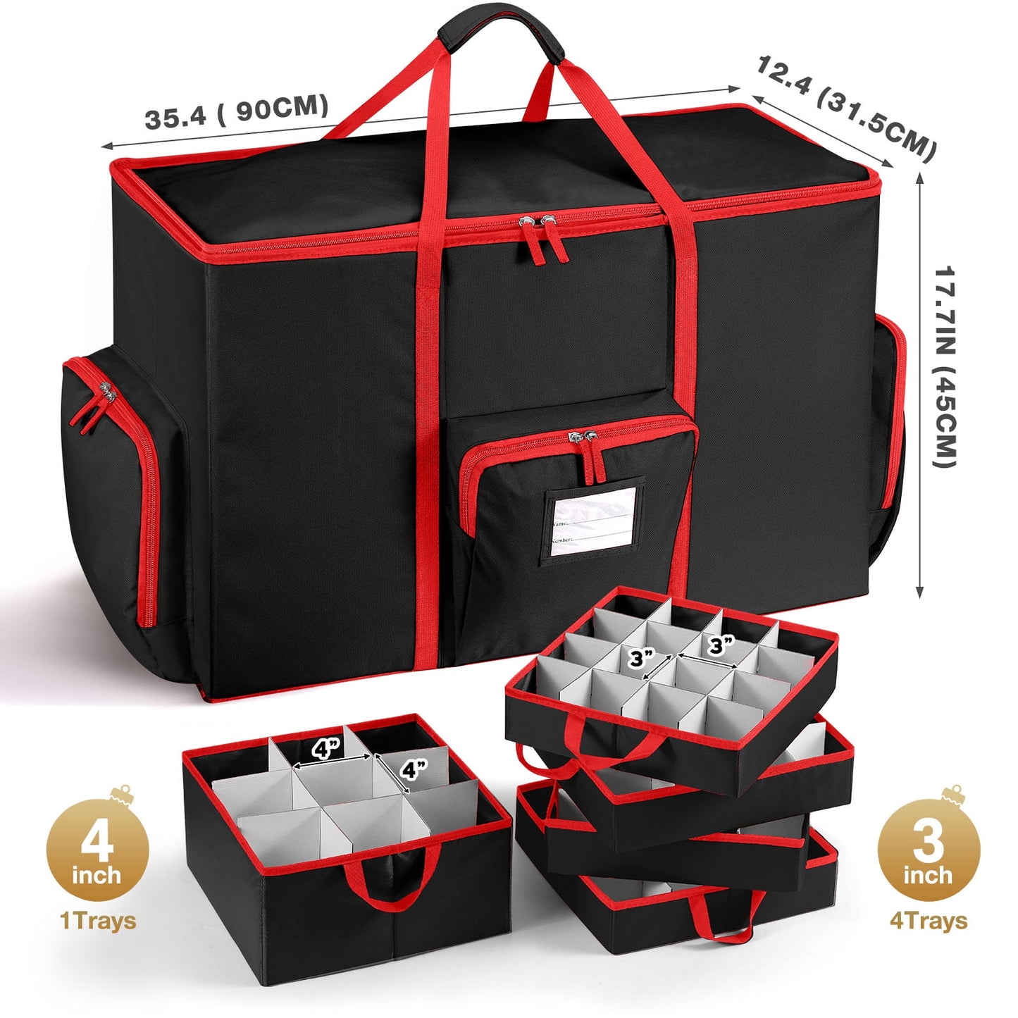 Funbty Premium Christmas Ornament Storage Container with Dividers, Fits Up to 73 Ornaments, 600D Tear Black