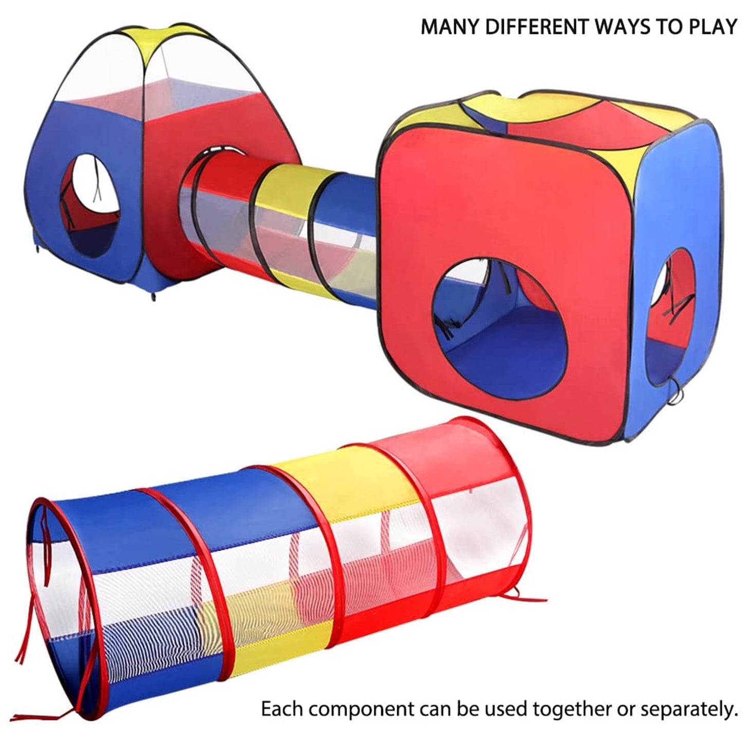 Funbty 4 in 1 Kids Play Tent and Tunnels, Foldable Indoor Outdoor Pop Up Ball Pit, 2 Tents + 2 Crawl Tunnels Playhouse Tent Set for Boys Girls Kids(No Ball)